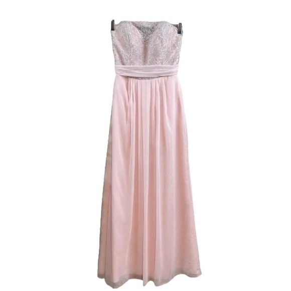 Alvina Valenta Maids Lace Strapless Long Formal Gown Dress Pink Silver Size 10 - Picture 1 of 10